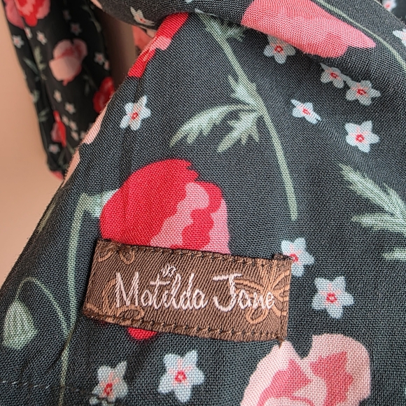 Matilda Jane Teal Floral V-Neck Blouse with Pink & Red Flowers - Picture 11 of 11